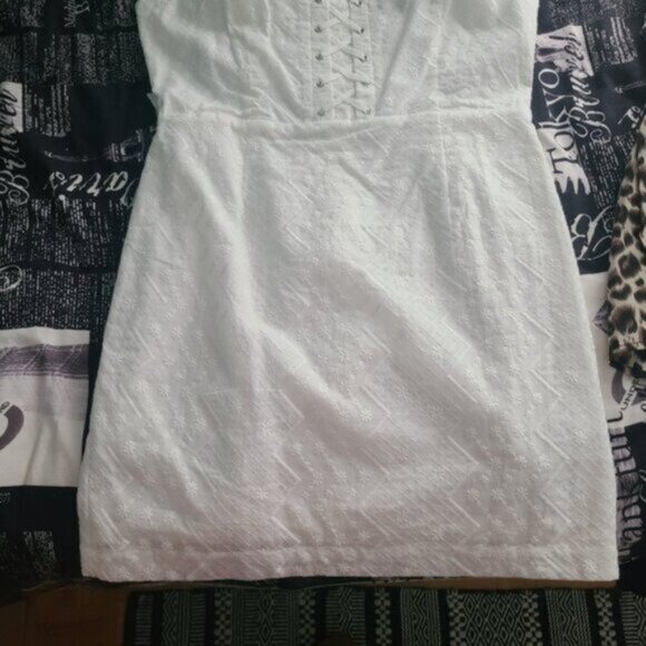 FOREVER 21 Twee Coquette White Eyelet Ladies Mini Dress size LARGE - Picture 4 of 9